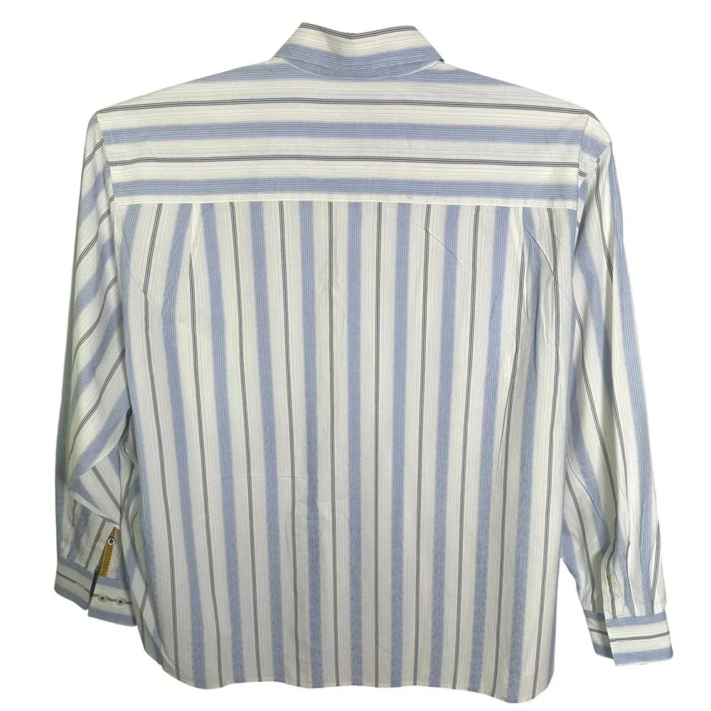 Tommy Bahama Denim Mens XXL Blue White Striped Long Sleeve Button Down Shirt - Picture 5 of 8
